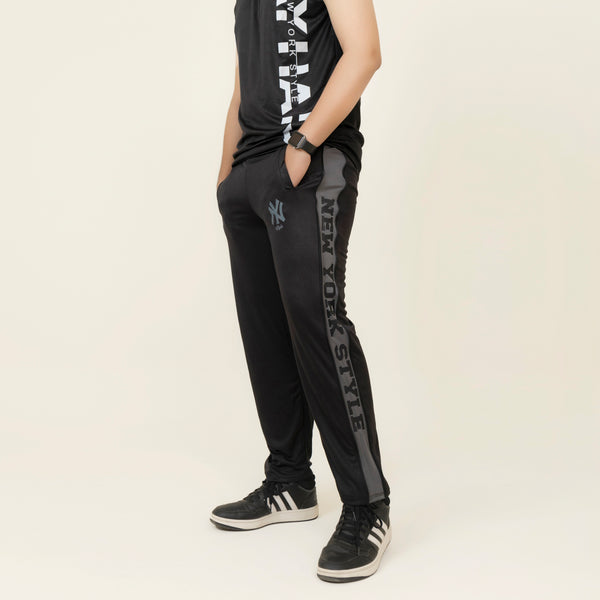 Men's NY Style Trouser – Urban Streetwear with Side Logo Print-Black