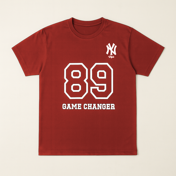 89 Game Changer Graphic Men's Tee – Bold Maroon NY logo